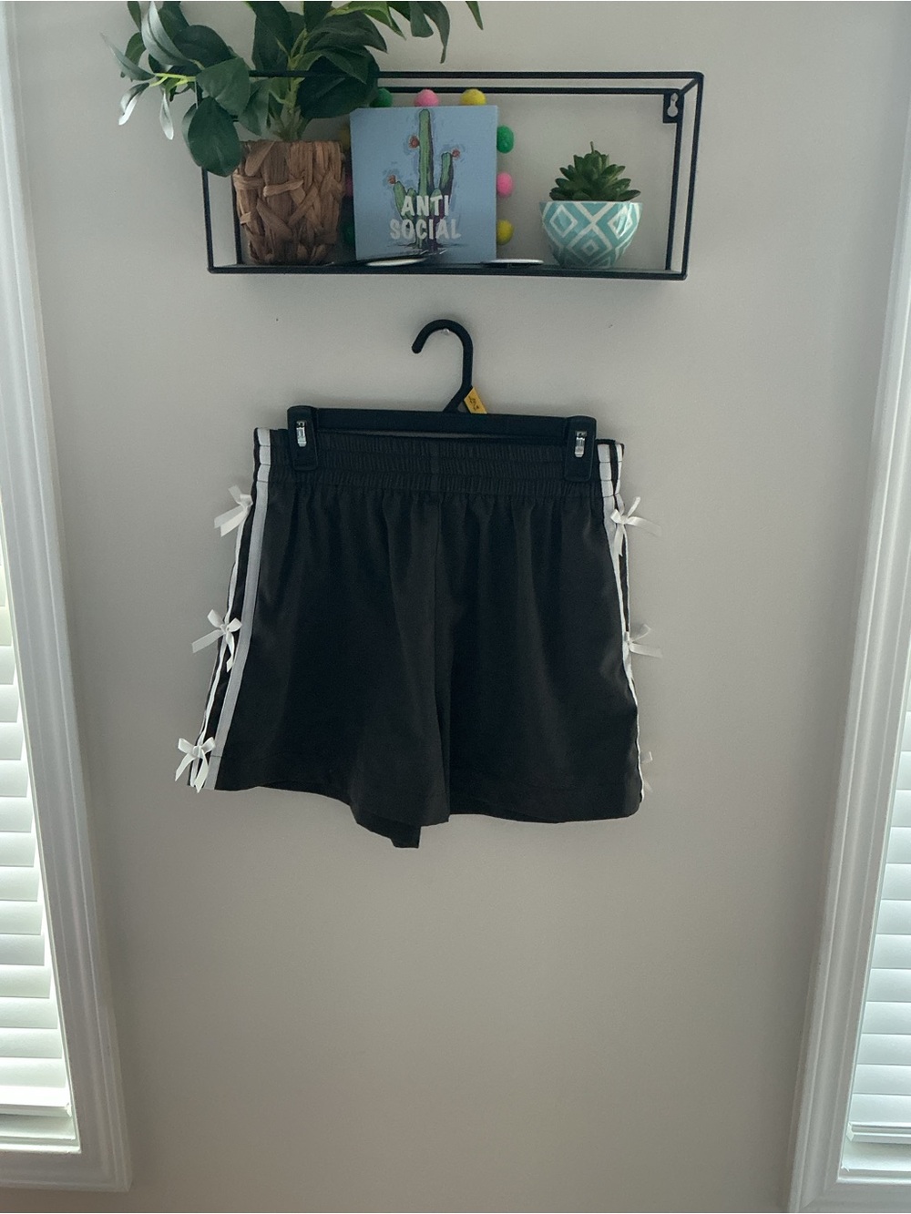SHEIN Black Athletic Shorts with White Side Bows